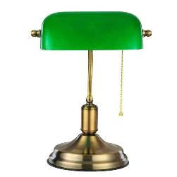 Antique Golden Finish Metal Stand and Green Glass Shade Table Lamp