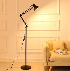 Modern Swing Arm Tall Industrial Black Finish Metal Floor Lamp For Home and Hotel