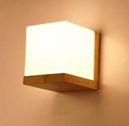 The Square Shape Glass With Wooden Base Wall Mount Lamp For Bedroom and Dining Room