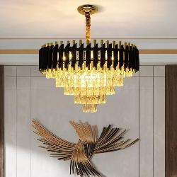 600 MM Round Black and Golden Finish Ceiling Pendant Chandelier